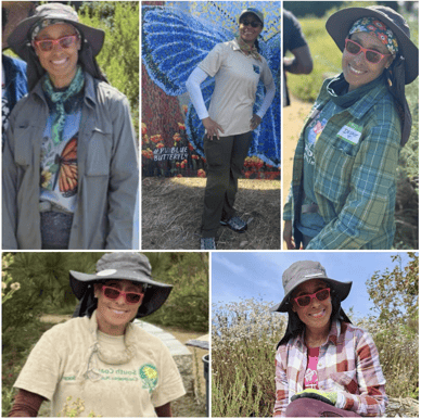 A collage of photos of Desarie LaVinge-Bennett working outdoors and in conservation