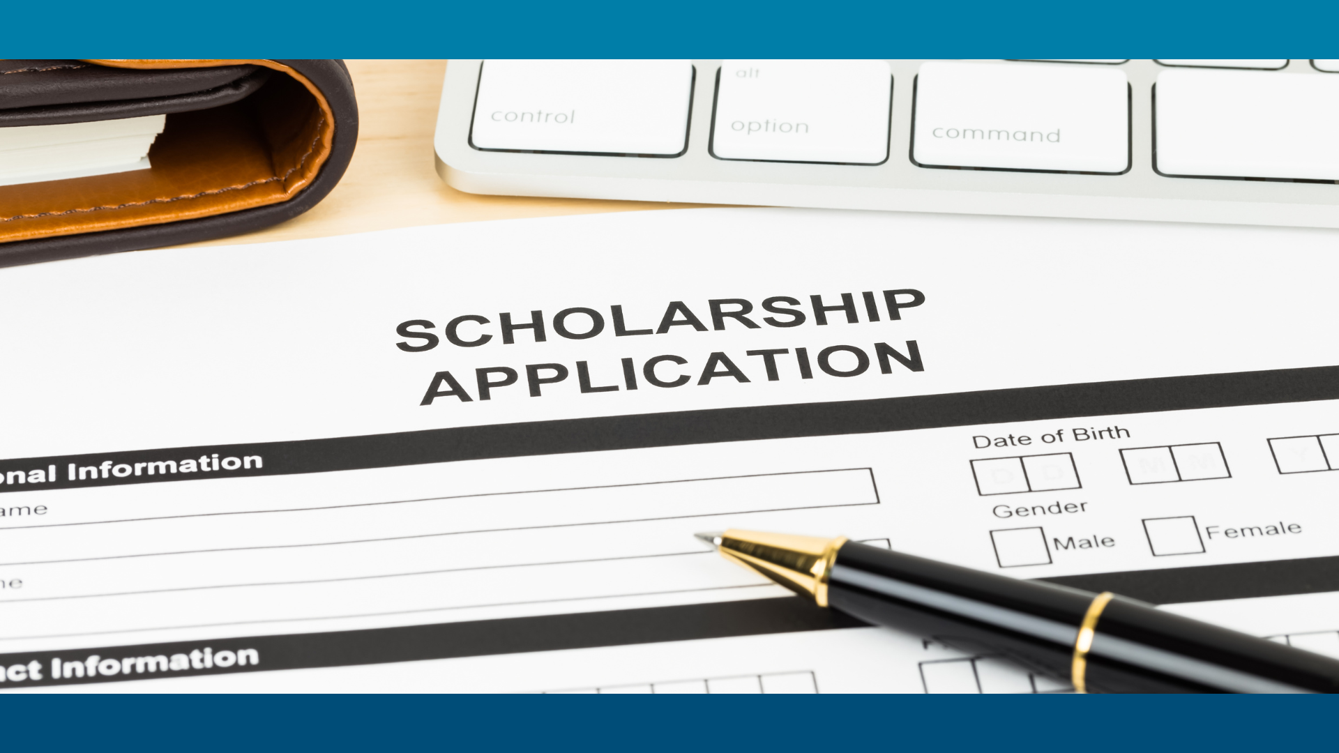 Decorative image of a blank scholarship application form. 