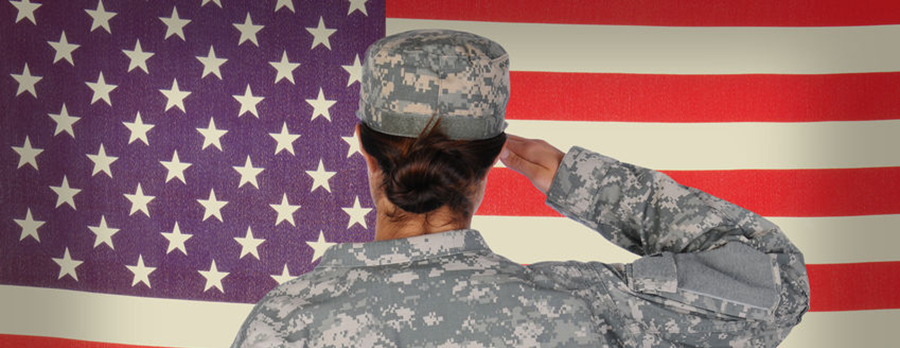 military female saluting flag
